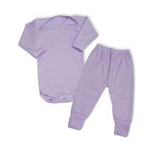 4 Piece Set Long Sleeve Bodysuit With Booties, Hairband And Ribbed Knit Pants / Baby Girl Set With Booties And Lilac Hair Bow - 紫丁香色 - 查看 3