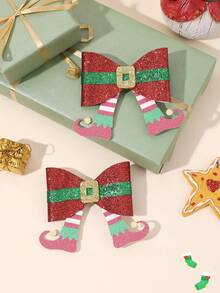 2pcs Christmas Sparkly Glitter Hair Bow For Baby Girls Christmas Glitter Elf Leg Bow Hair Clips Christmas Bling Bow Alligator Clips New Year Party Hairpins Cute Barrettes Gift Baby Hair Accessories - Multicolor - View 1