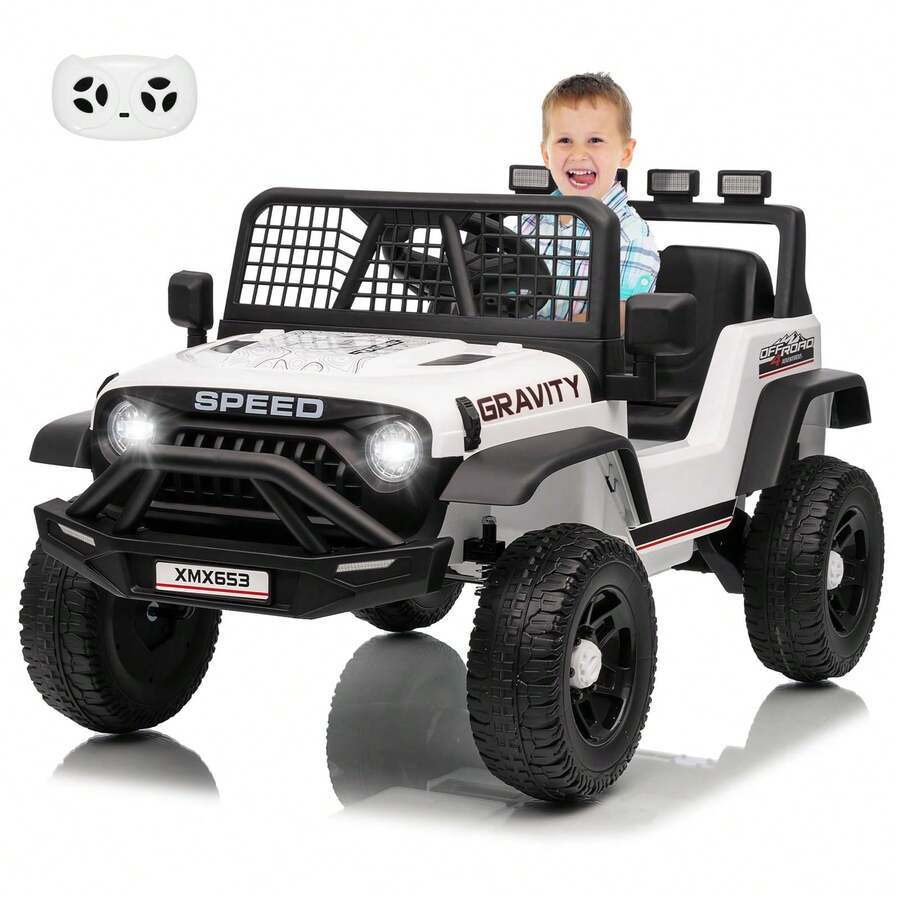 Huisuilinss Ride On Truck,12V Kids Electric Car,Ride On Car With Remote Control,Music Player,LED Lights,Ride On Toy For Boys & Girls - White - View 1