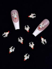 10pcs Saprkling Rhinestone Silver Gold Nail Charms Christmas Deer Design For New Year DIY Crafts Nails Decoration Supply - Multicolor - View 10