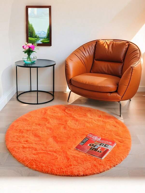 1 Stück weicher & bequemer einfarbiger Plüschteppich, geeignet für Schlafzimmer, Wohnzimmer, Garderobe, Schminktisch, Fotoprops, schafft gemütliche Atmosphäre, Creme Farbe, koreanischer/japanischer Stil, saisonale Dekoration, flauschige Textur, Herbst Ästhetik, Orange, Herbst/Winter, Weihnachtsdekoration
