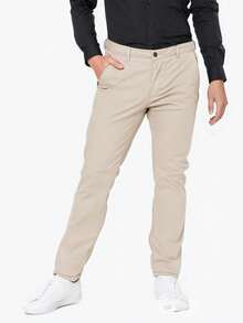 Men's Skinny Twill Pants With Lycra Slim Casual Traditional FIT 4 Pocket - Caqui - 查看 2