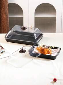 Multi-Size Rectangular Display Plastic Trays With Dustproof Lids, Unbreakable, Reusable Fruit/Dessert/Snack/Cake Platters, Suitable For Festivals, Weddings, Parties, And Banquets - Black - View 6