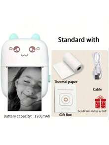 Portable Printer, Mini Pocket Wireless Bluetooth Thermal Printer, 1200mAh Battery Capacity, Suitable For Smartphones, Bluetooth Inkless Printing For Labels, Receipts, Photos, Notes, Learning, Home & Office, Halloween, Christmas Gifts