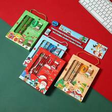 1pc Christmas Stationery Hand-Held 6-Piece Set, Primary School Gift Box Set, Children's Christmas Small Gifts, Learning Prizes, Kindergarten Includes 2 Pencils, 1 Pencil Sharpener, 1 Eraser, 1 Notepad, 15cm Ruler
