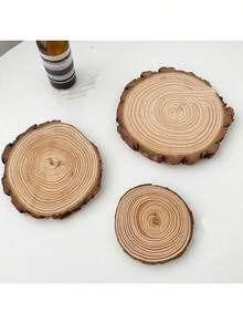 3 Peças Porta-copos de Madeira Natural P/M/G, Suportes de Vela Multiuso, Bases para Xícaras de Cozinha, Fatias de Madeira DIY para Crianças