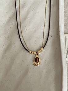 1 件/套复古优雅多层虎眼石吊坠项链，女士双层锁骨链首饰套装，女士日常派对配饰，时尚首饰，最佳朋友礼物，秋冬毛衣链首饰礼物 - 彩色 - 查看 9