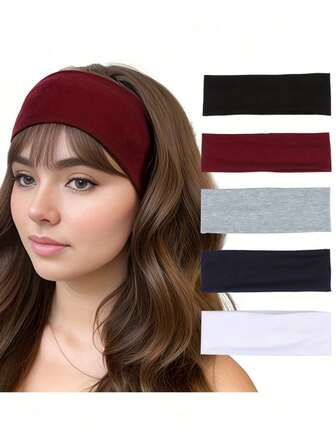 1/5 Set Of Women's Sweat Absorbing Sports Headband - Wide, Elastic, Solid Color Fabric Headband, Suitable For Running And Fitness, Comfortable And Non Slip Design Hair Accessories Autumn Accessories Autumn Head Scarf Women Bandana Fashion Head Wrap Fall Hair Band Winter For Vacation Outfits Woman