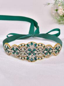 1pc Green Handmade Bridal Sash, Suitable For Wedding, Party, Prom Dress Decor, Christmas, Halloween - Green Ribbon - View 7