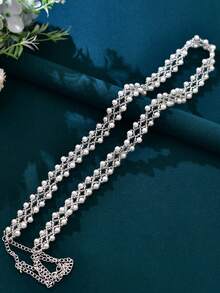 1 قطعة سلسلة خصر زفاف مصنوعة يدويًا بالخرز، حزام فستان نسائي قابل للتعديل، سلسلة جسم مزينة بخرز اصطناعي للحفلات، اكسسوارات عيد الحب - S170 - مشاهدة 7