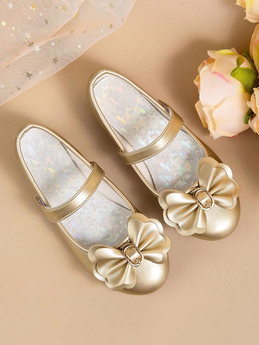 Zapatos planos de tipo Mary Jane con moño elegante para niñas, adecuados para fiestas, eventos navideños, combinados con vestidos en otoño/invierno