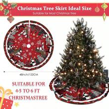 Tree Skirt 36 Inches, Red Truck Xmas Tree Skirt With Red Buffalo Plaid, Winter Tree Decorations Home Party Holiday Indoor Outdoor