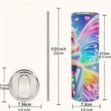 FAMILY UP Frozen 20oz Stainless Steel Tumbler With Straw - Insulated Travel Mug,  - , Rust Resistant, Vibrant Blue & Pink Wings Design, Perfect For Camping, Dining, And Relaxing - Officially Licensed, Hand Wash Only, Camping Drinkware | Vibrant Character Design | Durable Drinkware - 1件 - 查看 3