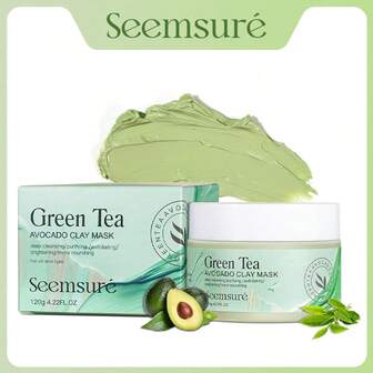 seemsure Mascarilla de arcilla y té verde SEEMSURE con lodo volcánico - Limpieza profunda, refinamiento de poros, control del aceite, iluminación, 120g
