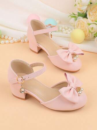 Flower Girl Shoes For Wedding, Party, Holiday, Suitable For Toddler, Little & Big Girls, Classic Comfortable Versatile Flat Slip-On Shoes With Bow, Pearl Decor, Suitable For Dresses, Formal Occasions, Performances, Ballet, Princess Style