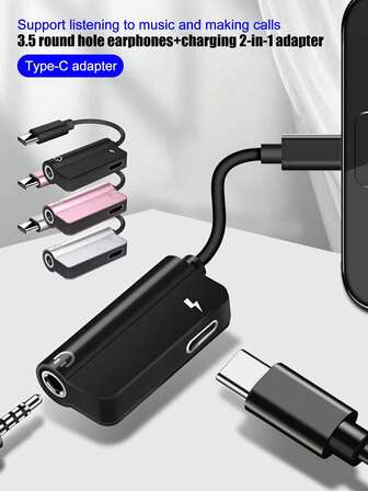 二合一刀形音频适配器，Type-C 转 3.5mm 耳机插孔转换器，即插即用，无需蓝牙，支持语音通话、现场演唱、线控和充电