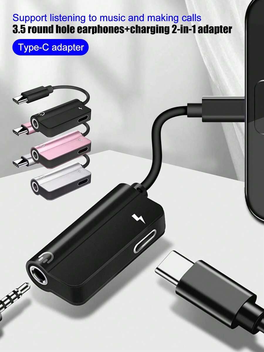 二合一刀形音频适配器，Type-C 转 3.5mm 耳机插孔转换器，即插即用，无需蓝牙，支持语音通话、现场演唱、线控和充电 - 彩色 - 查看 1