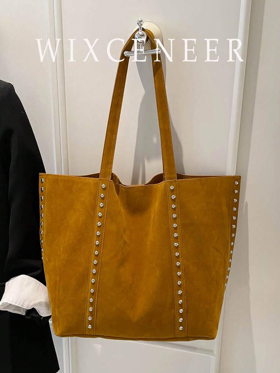 1pc Vintage Suede Large Capacity Shoulder Bag, New Handbag, Suitable For Work, Shopping, School And Other Occasions - Brown - View 1