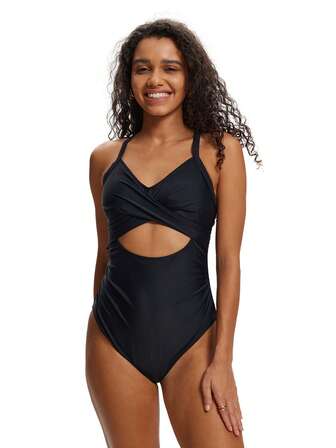 AONIHUA Sexig Baddräkt med Utskurna Mönster, Enkel Snörning, Perfekt För Semester, Svart Baddräkt För Sommarstranden