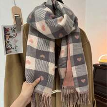 1pc Women's Scarf, New Autumn/Winter Fashion Versatile Double-Sided Thick Scarf, Couple's Warm Shawl, Romantic Heart-Shaped Shawl, High-End Long Warm Scarf For Dress - Scarf - View 6