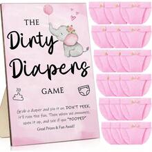 DRoowest 51 Pcs Dirty Diaper Baby Shower Games Funny Wooden Sign With 50 Pcs Mini Diapers Cute Felt For Gender Reveal Party Baby Shower Pink Elephant - 粉紅象 - 查看 1