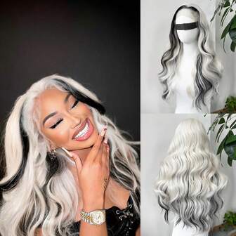 13x4 波浪蕾丝前假发 自然黑色波浪发蕾丝前假发 预拔 Yaki 合成蕾丝前假发 28 英寸