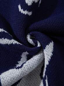 ANDREILEE Men's Casual Dinosaur Print Crew Neck Loose Fit Pullover Sweater, Versatile Street Style, Suitable For Spring, Autumn, Winter - Navy Blue - View 9