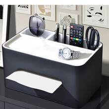 3-In-1 Elegant Storage System, Upgraded PU Leather Multi-Function Tissue Box, Desktop Smart Compartment Napkin Holder - Multicolor - View 7