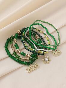 Set de 8 piezas de pulsera con cuentas de vidrio con colgante numérico 2026, diseño de caballo y copo de nieve, estilo bohemio, adecuado para uso diario, casual, viajes, regalo de vacaciones para mujeres