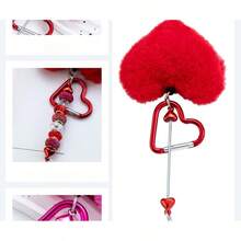 1pc DIY Beaded Accessory, Heart-Shaped Carabiner, Backpack Plush Pendant, Bag Charm, Carabiner, Heart Lock Clip, Pom Pom Carabiner, Birthday Gift, Christmas Gift, Christmas Stocking Stuffer - Multicolor - View 6