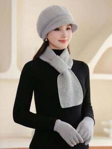 1/2/3 set da donna in moda, cappello in maglia e finta pelliccia, sciarpa e guanti, con decorazioni a pompon e fiori, cappello basco lavorato a maglia caldo, cappelli invernali antivento con sciarpa scalda collo e accessori guanti, regalo di San Valentino - Multicolore - Visualizzare 16