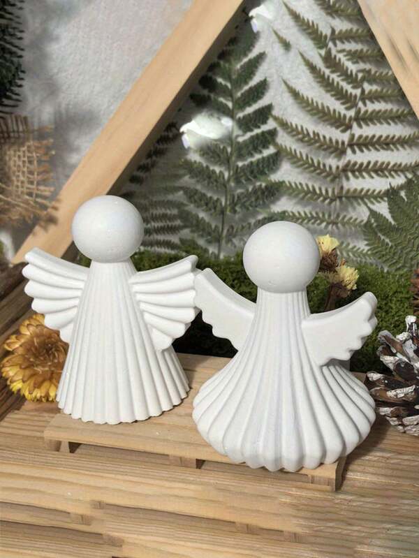 Molde de silicone 3D listrado em formato de anjo para vela, ideal para trabalhos manuais com cimento, argila, gesso e resina. Perfeito para decoração de casa, presentes de Natal e artesanato.