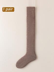 1双羊毛混纺过膝长袜，保暖隔热内衬纯色过膝袜，女士冬季舒适长袜 - 彩色 - 查看 17