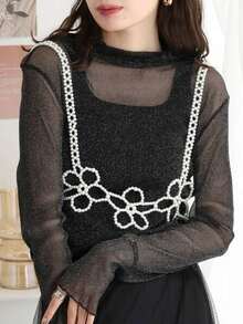 1Pc Flower-Shaped Beaded Cami Bustier Minimalist Design Cute Floral Pearl Top Double-Row Or Single-Row Configuration Available Fashion Essentials