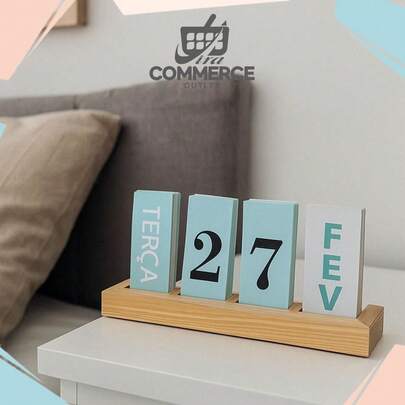 Calendário Perpétuo de Mesa Madeira Decorativa – Escritório e Casa