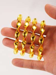 4pcs Luxury Arabic Hollow Asymmetric Gold Plated 21K Bracelet, Saudi Women Charm Bracelet, Dubai Bride Wedding Party Jewelry, Gift For Her