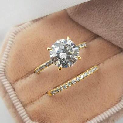 2 Stücke modische klassische Verlobungsringe für Frauen mit Zirkonia-Steindekor, geeignet für den täglichen Gebrauch, Hochzeitstag, Party, Valentinstag, Geburtstagsgeschenk