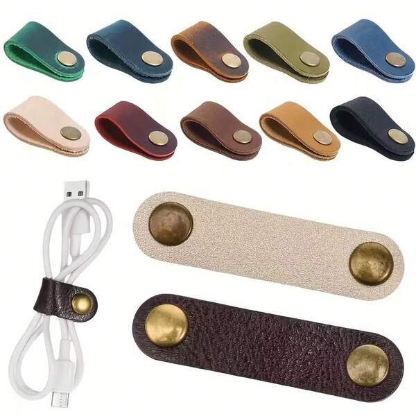 10 organizadores de cabos com clipes de metal - várias cores (azul, verde, vermelho, bege, marrom) para cabos de fone de ouvido, conectores de fone de ouvido e gerenciamento de cabos - design durável e elegante, suportes de cabos, acabamento metálico