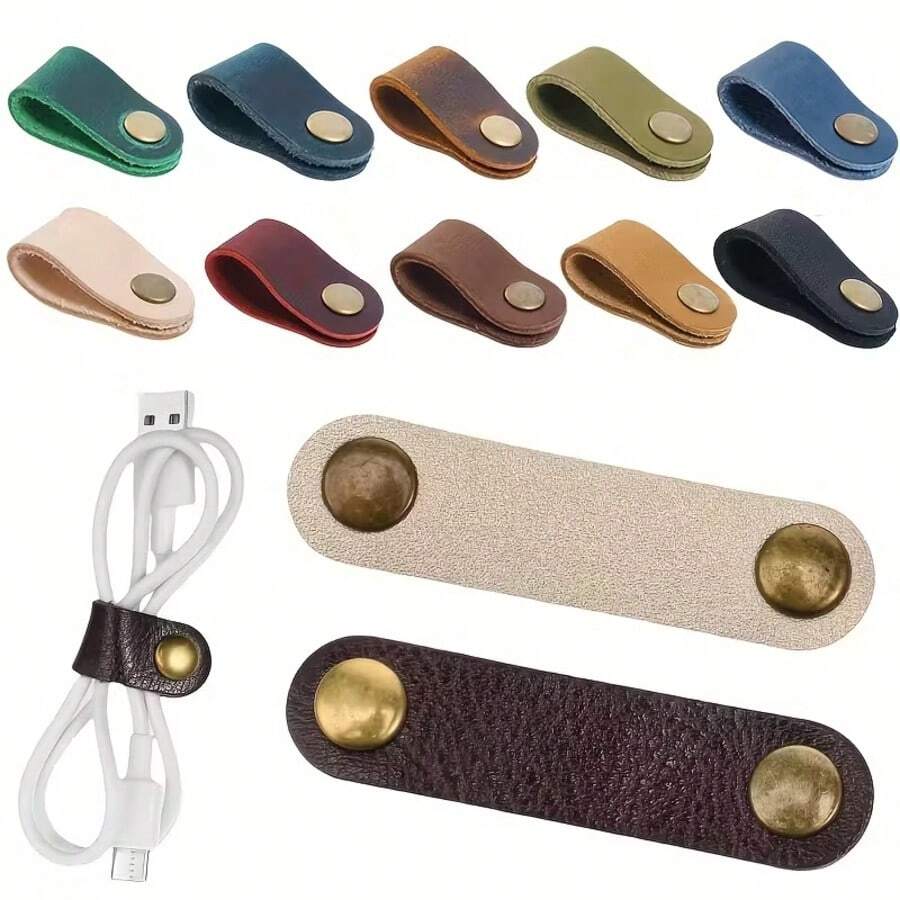 10 organizadores de cabos com clipes de metal - várias cores (azul, verde, vermelho, bege, marrom) para cabos de fone de ouvido, conectores de fone de ouvido e gerenciamento de cabos - design durável e elegante, suportes de cabos, acabamento metálico