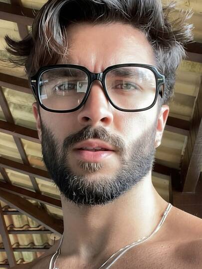 1 Pair Men's Black Square PC Frame Minimalist Solid Color Fashionable Personalized Non-Prescription Glasses