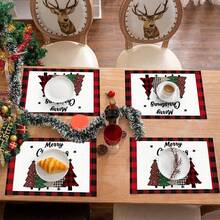 1/25pcs Christmas Red, White & Black Plaid Bordered, Decorative Christmas Tree With Star Print Linen Table Runner, Suitable For Holiday Parties, Birthday Dinners, Kitchen & Dining Room Decor, Furniture & Home Textile Decoration. It Is A Multi-Purpose Home Decor Item Applicable For Various Seasons, Perfect For Party And Holiday Decorations, As Well As A Great Gift For Parents And Friends. - Multicolor - View 10