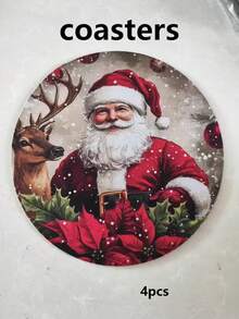 4 Stück Weihnachts-Lebkuchenmann runde hitzebeständige Diatomeen-Erde Untersetzer/Tischsets mit Weihnachtsmann-Mütze und Schal-Design - geeignet für Weihnachts-Esszimmer, Weihnachtsparty-Dekoration, Weihnachtstisch-Dekoration, nur von Hand waschen