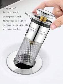 1 pieza Colador de drenaje universal de acero inoxidable, filtro de rejilla plateado práctico con diseño antiatascamiento, accesorio de drenaje multiescenario para baño, cocina, lavandería y artículos de plomería esenciales para el hogar en todas las estaciones