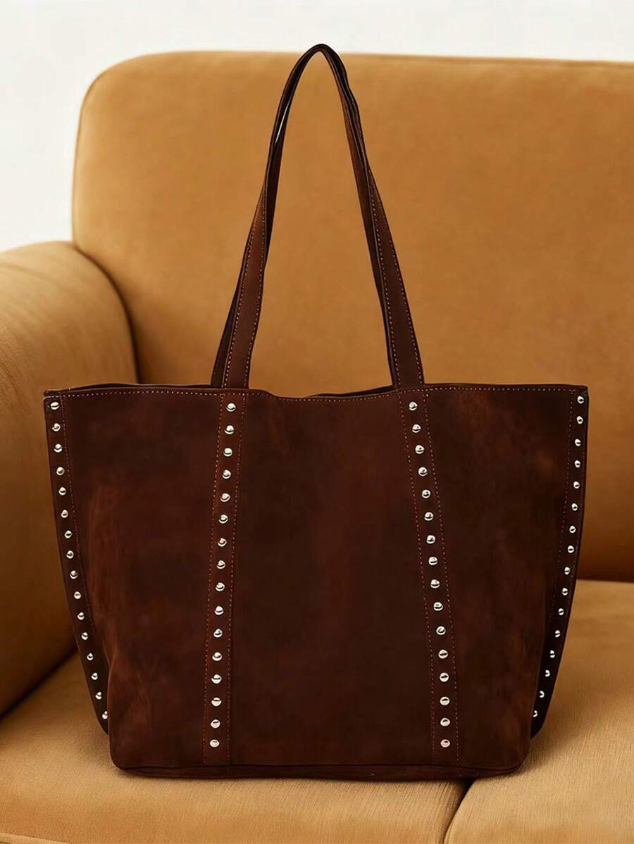 1 件纯色绒面革手提包，大容量单肩包，适合通勤、旅行、购物、约会、女士礼物，适合少女、大学生和办公室工作人员，非常适合办公室、学校、工作、商务、通勤、户外、旅行、野餐 - 咖啡 - 查看 1