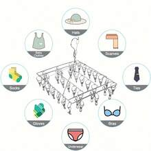 可折叠、防风、夹力强、多功能、无需钻孔、不锈钢袜子晾衣架、带夹子的金属袜子架、旋转挂钩防风衣架，适用于晾晒袜子、胸罩、内衣、洗衣用品，可用于浴室、阳台、晾晒衣物、收纳袜子，母亲节、父亲节礼物，2026年新款，2025年冬季实用礼物