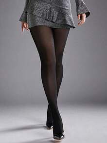 1pc Women Plus Size Skin-Friendly Sexy Silky Black Stockings - Màu Đỏ Sâu - Xem 8