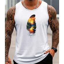 Men's Short Sleeve Summer Tank Top 100% Cotton Basic Round Neck Tank Top - 白色 - 查看 1