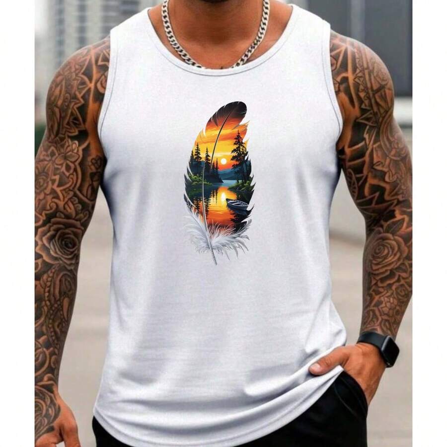 Men's Short Sleeve Summer Tank Top 100% Cotton Basic Round Neck Tank Top - 白色 - 查看 1
