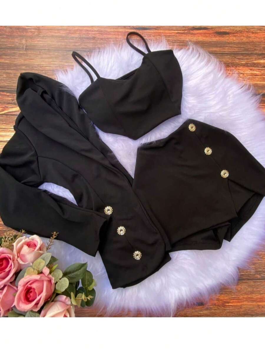 Women's Winter Hooded Sets Tracksuit Fashion Blogger Cold Weather Look - 黑色 - 查看 1