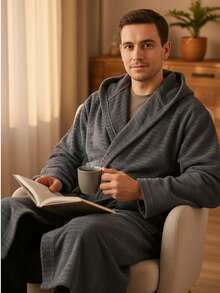 2-Piece 100% Cotton Unisex Bathrobe Set – Black & Green Color Options, Fluffy Hooded Robes For Women & Men, Terry Cloth, Soft With Long Belt – Ideal For Spa, Sauna & Daily Use – S/M & L/XL – Made In Turkey - 墨綠色 - 查看 10